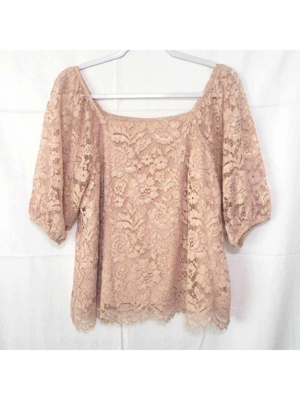 Nanette Lepore Dusty Rose Pink Large Lace Blouse LPuff Sleaves Lined Floral Cott